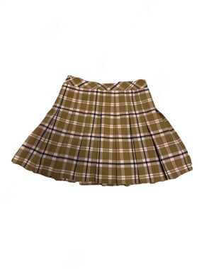 Sunday Best Olive Plaid Skater Skirt with Pink & White Stripes